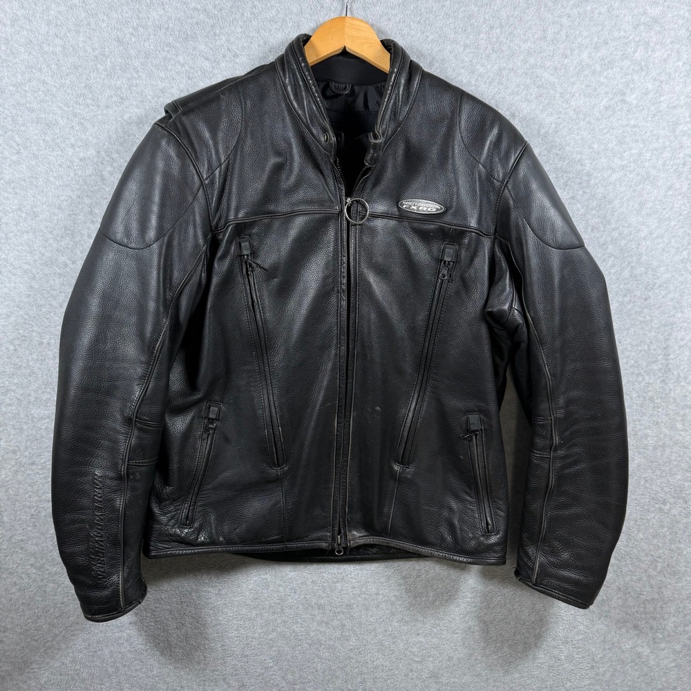 Harley Davidson FXRG Mens Large Black Leather Riding Jacket Water Resistant